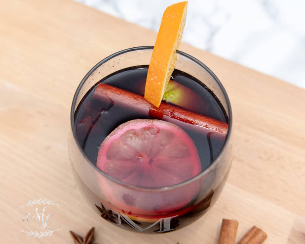 glass of Mulled Wine garnished