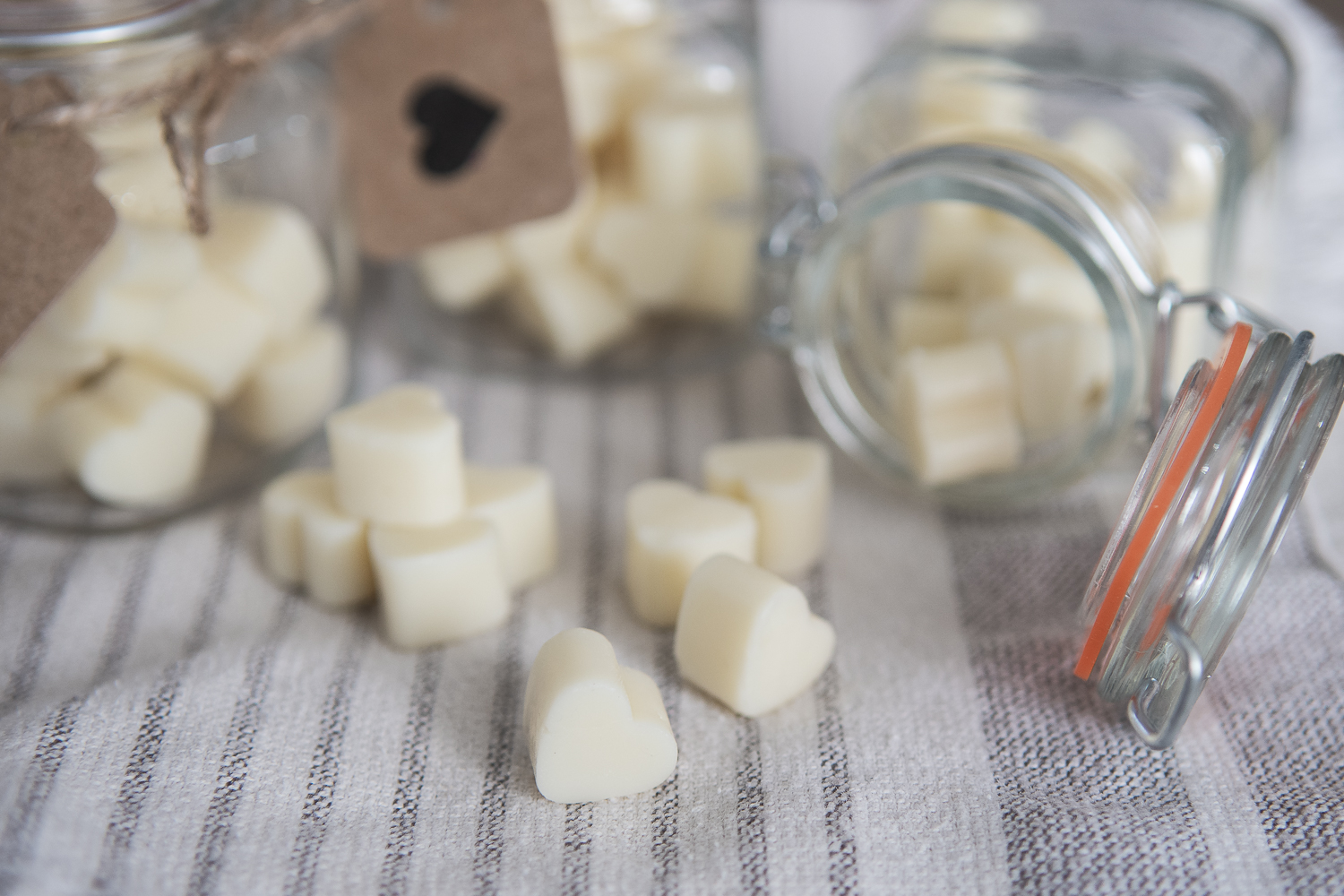 a collection of lotion bars in heart shapes