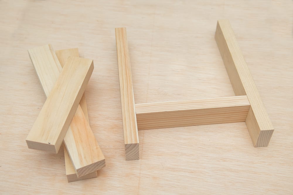 cut pieces of 1x2 that will become the legs of a folding lap desk